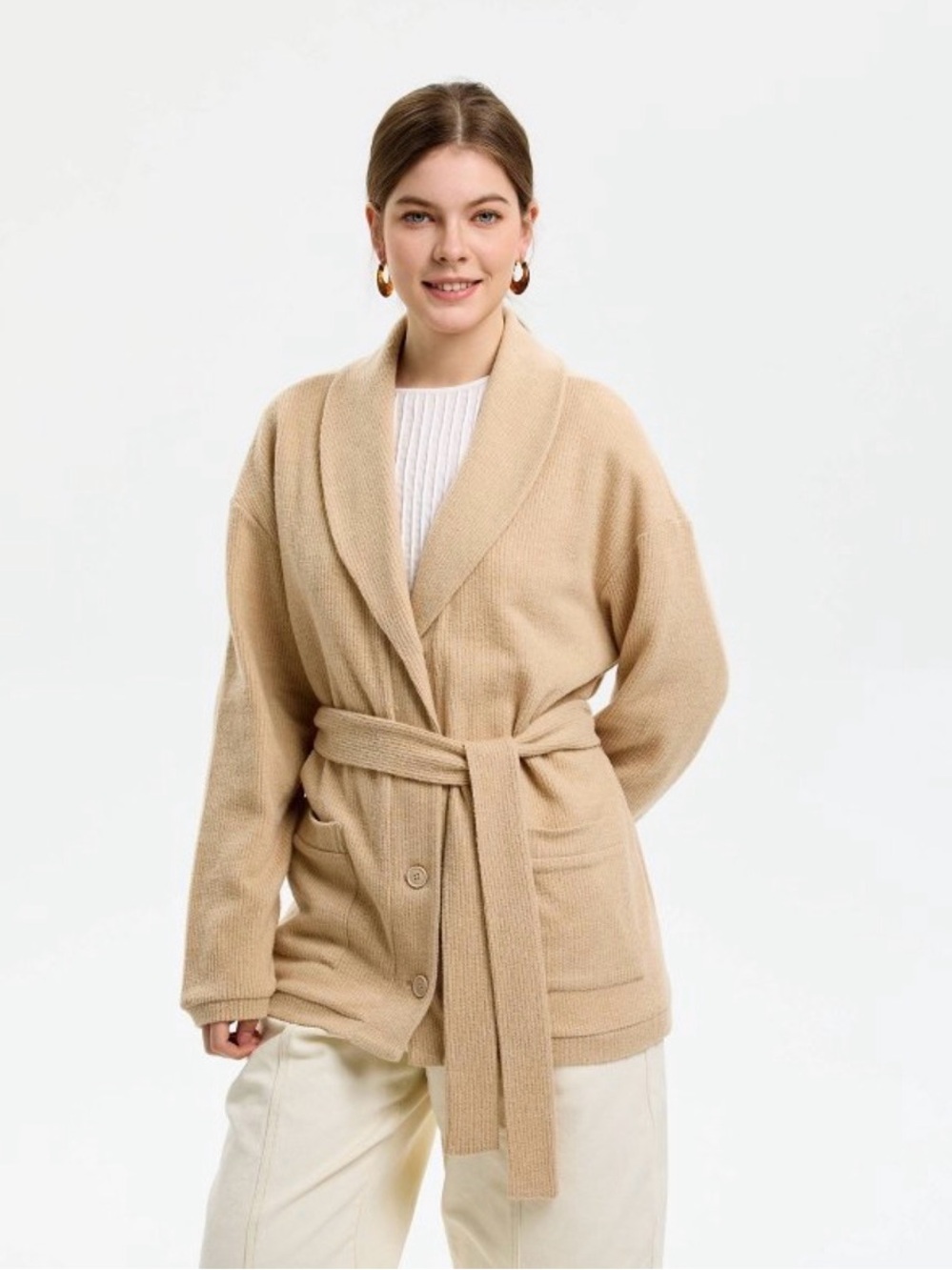 NWT SOLD OUT AT TARGET Belted Shawl Collar Women's Cardigan Sweater - Beige
